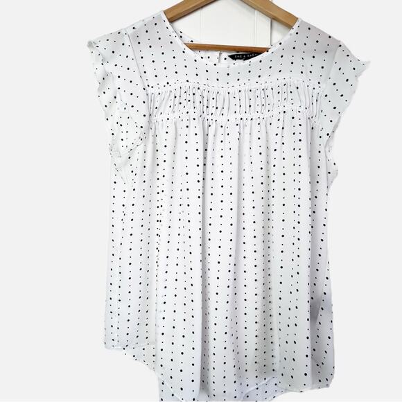 Zac & Rachel White & Black Polka Dot Popover Blouse Women’s Size Large - Picture 1 of 7